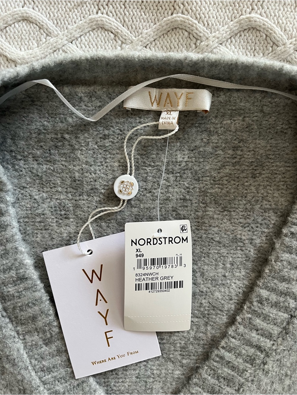 WAYF Heather Gray V-Neck One-Button Sweater Cardigan Women’s Size XL - Picture 3 of 16